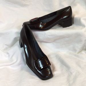 Talbots brown leather heeled loafers.